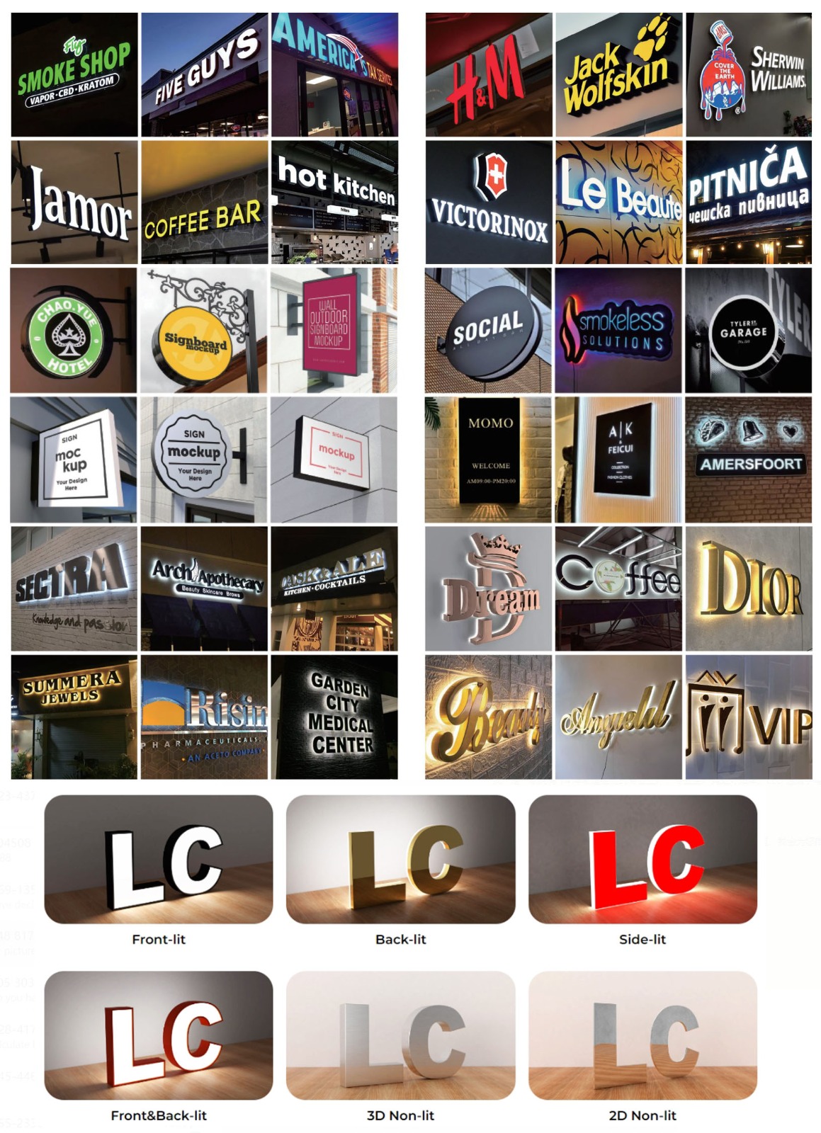 Range of fabricated sign letter samples