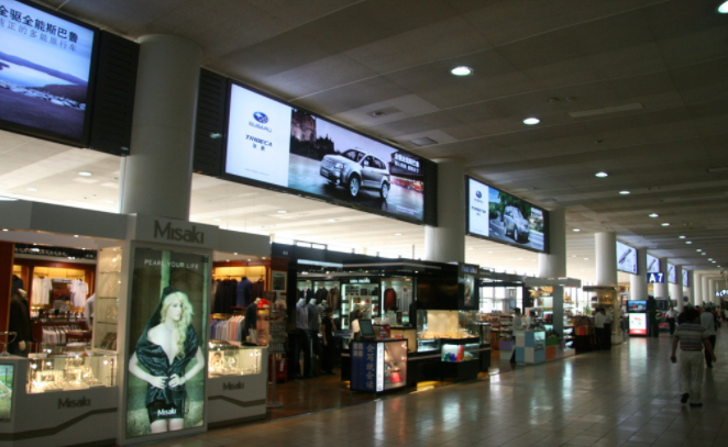 Backlit light box signage in a shopping mall